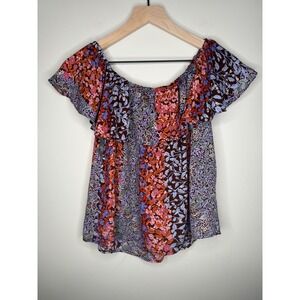 Anthropologie Maeve Floral Colorful Vallita Ruffle Off the Shoulder‎ Top- Xs